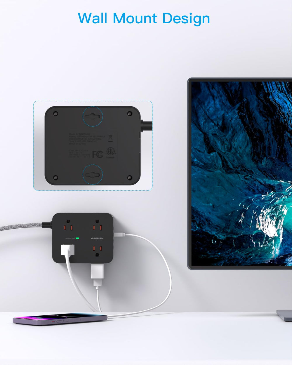 Overload protection with indicator light keeps devices safe.