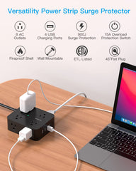 HANYCONY power strip shows wide spaced outlets to fit large plugs.