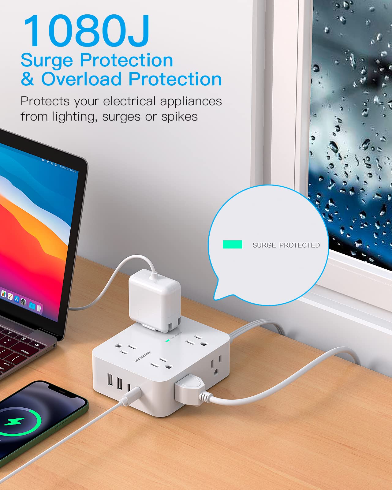 HANYCONY USB-C charging ports provide fast charging for devices.