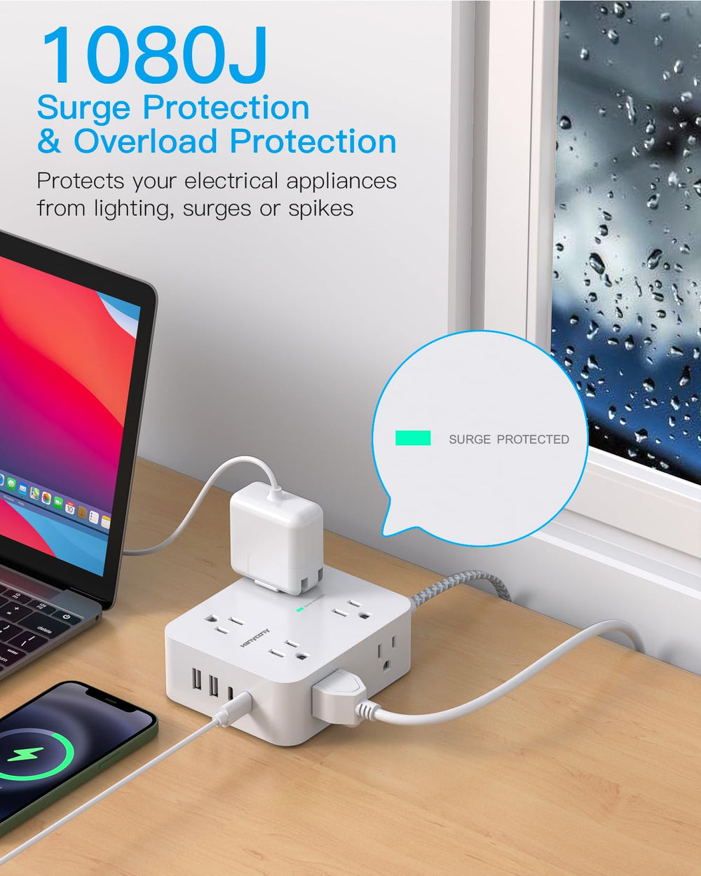 HANYCONY dual USB-C charging station powers devices quickly and safely.
