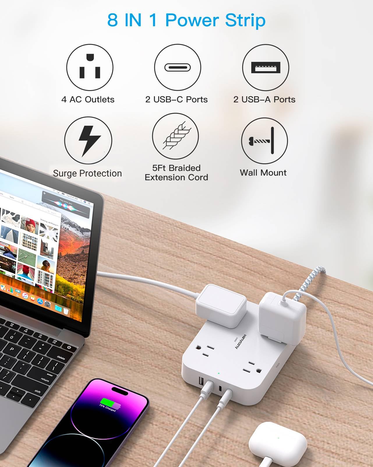 HANYCONY USB-C charging station with two USB-C ports for fast power.