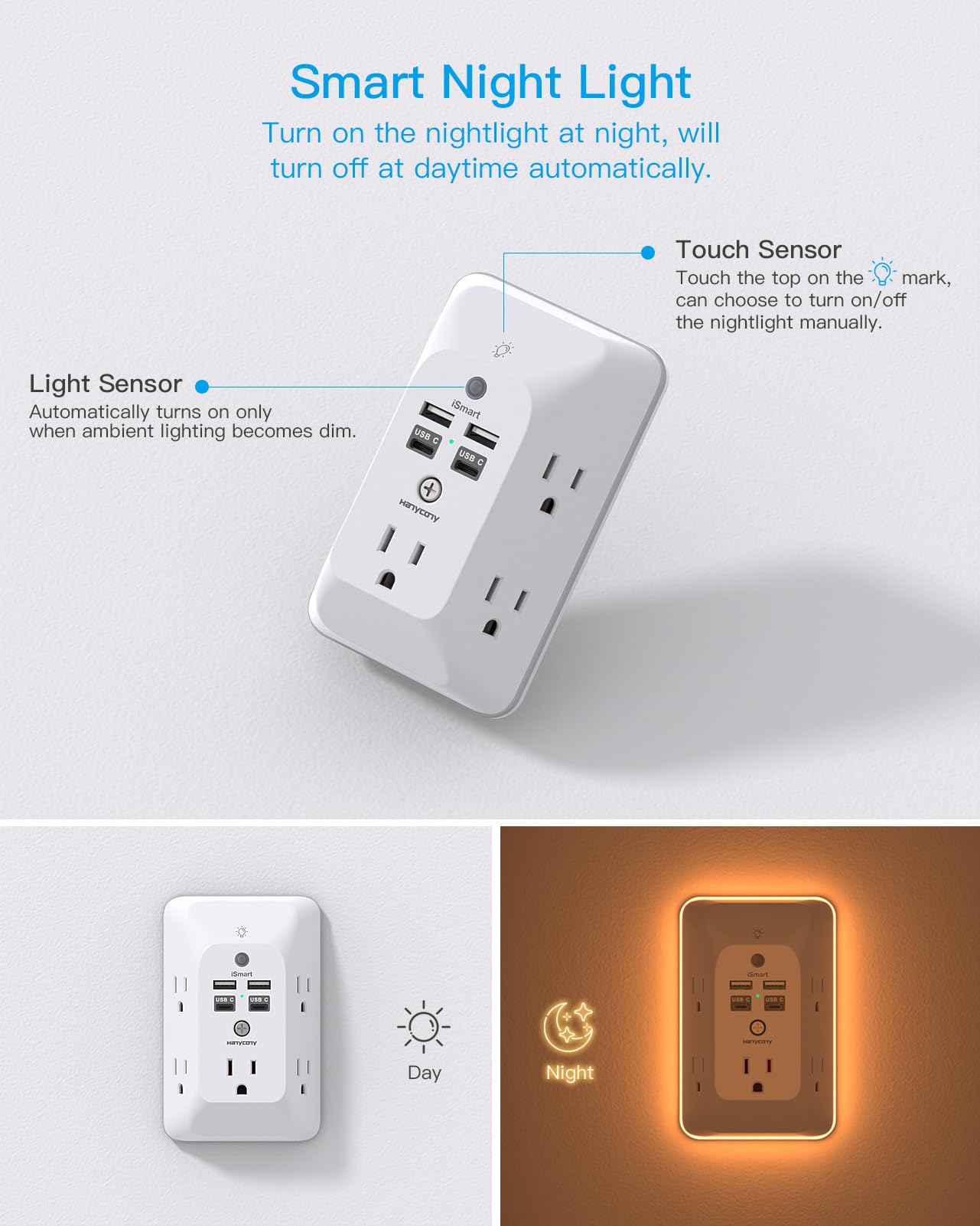 HANYCONY wall-mount outlet extender keeps outlets organized and accessible