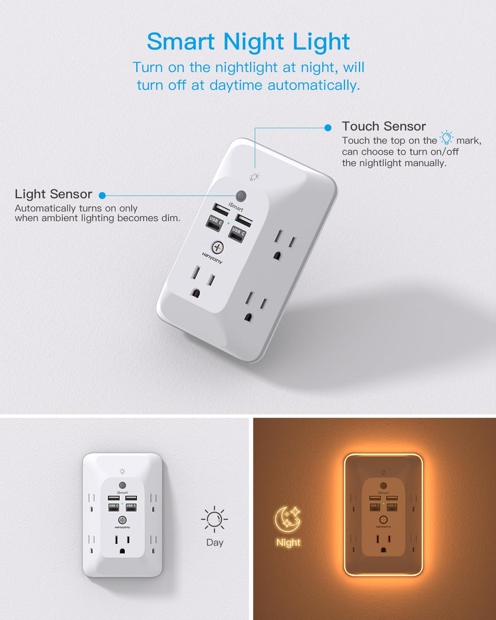 HANYCONY wall-mount outlet extender keeps outlets organized and accessible