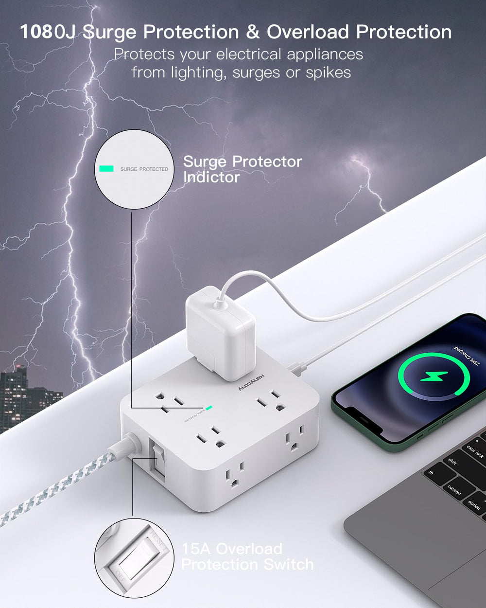 HANYCONY wide 2.2 inch spacing accommodates large adapters neatly.