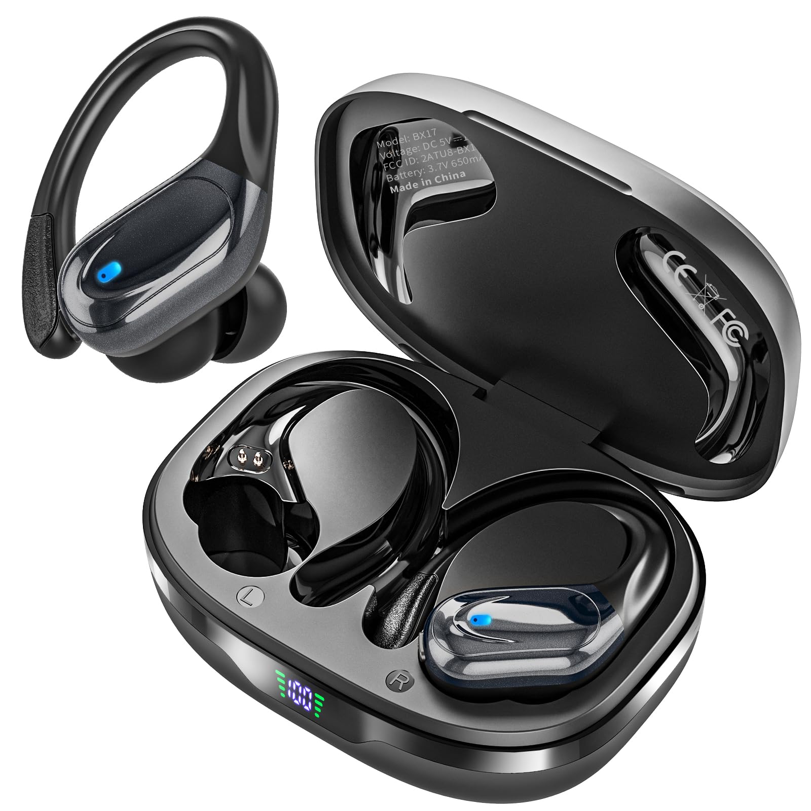 HAOYUYAN BX17 earbuds with LED display for quick battery checks during workouts