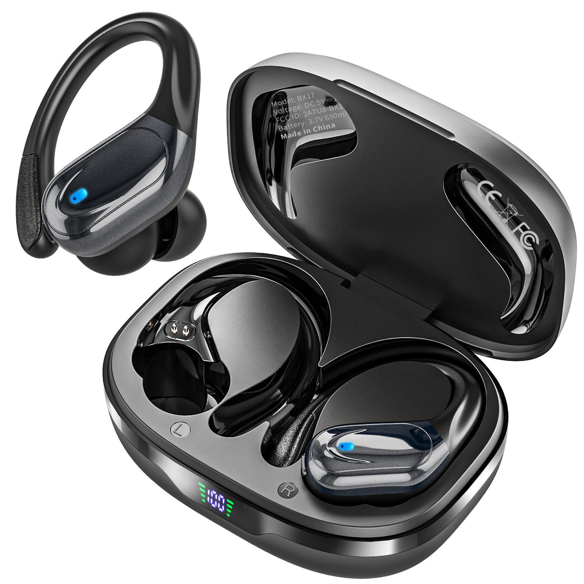 HAOYUYAN BX17 earbuds with LED display for quick battery checks during workouts