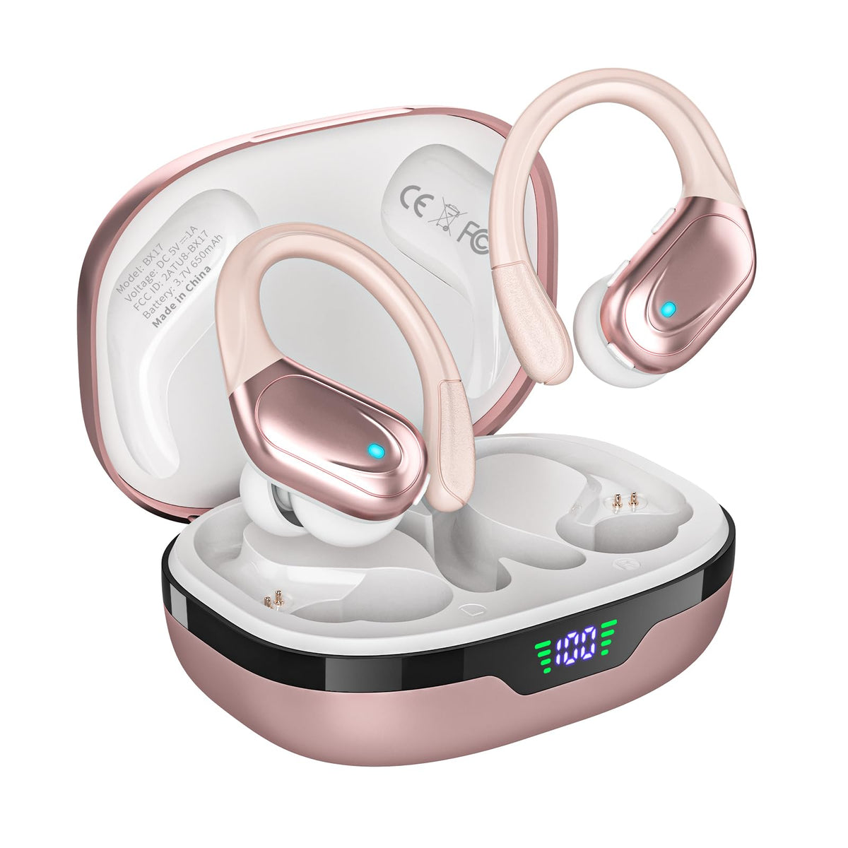 HAOYUYAN BX17 earbuds in rose gold offer a secure fit for workouts