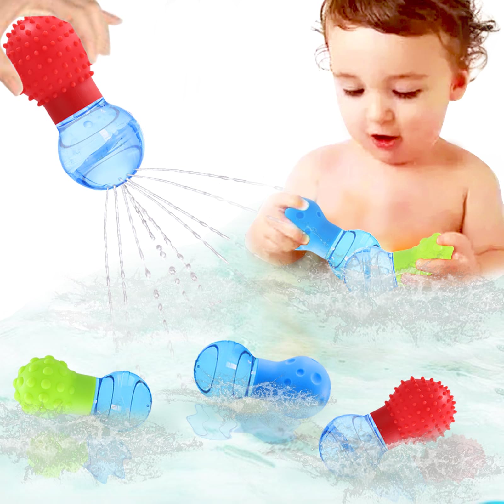 HAPATOYS 3Pack bath toys with squirting jets for toddlers during bath time