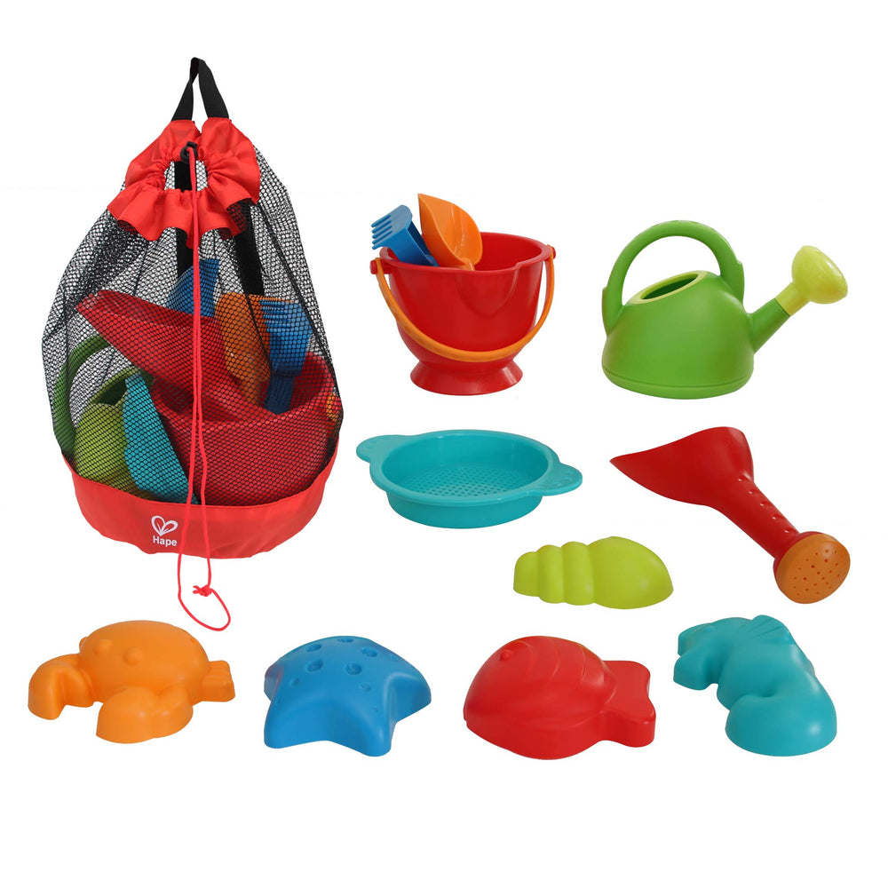 Hape Beach Toy Essential Set with bucket and sifter for sunny sand play
