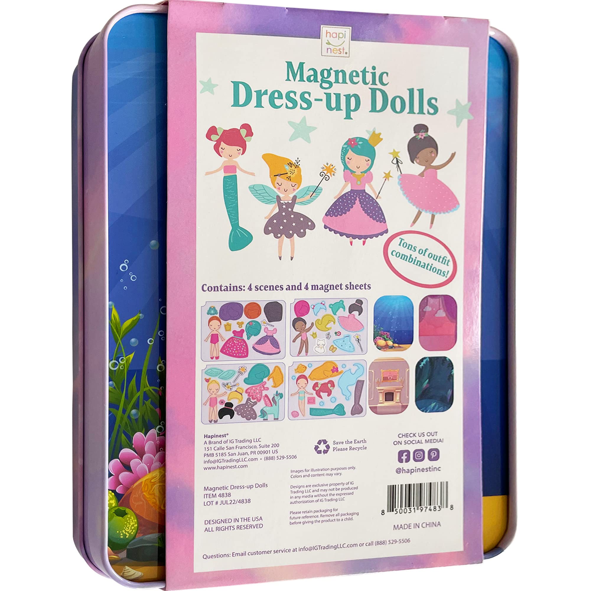 Hapinest hinged magnetic tin storage keeps the set organized and portable