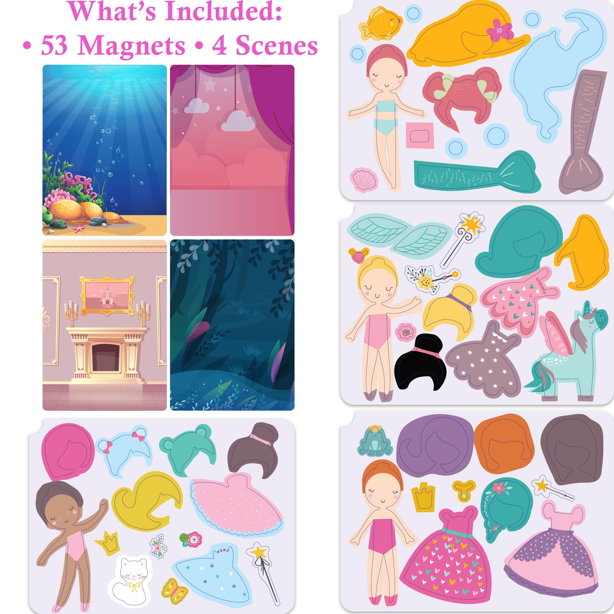 Illustrated backgrounds for imaginative scenes with Hapinest dress-up dolls