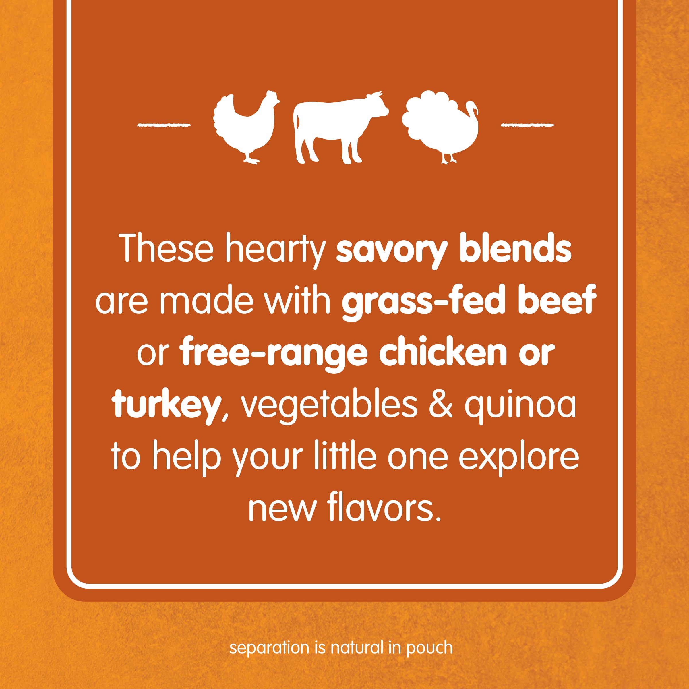 Happy Baby turkey-vegetables-quinoa pouch showcases unsalted, kid-friendly flavor for tastier mealtime.