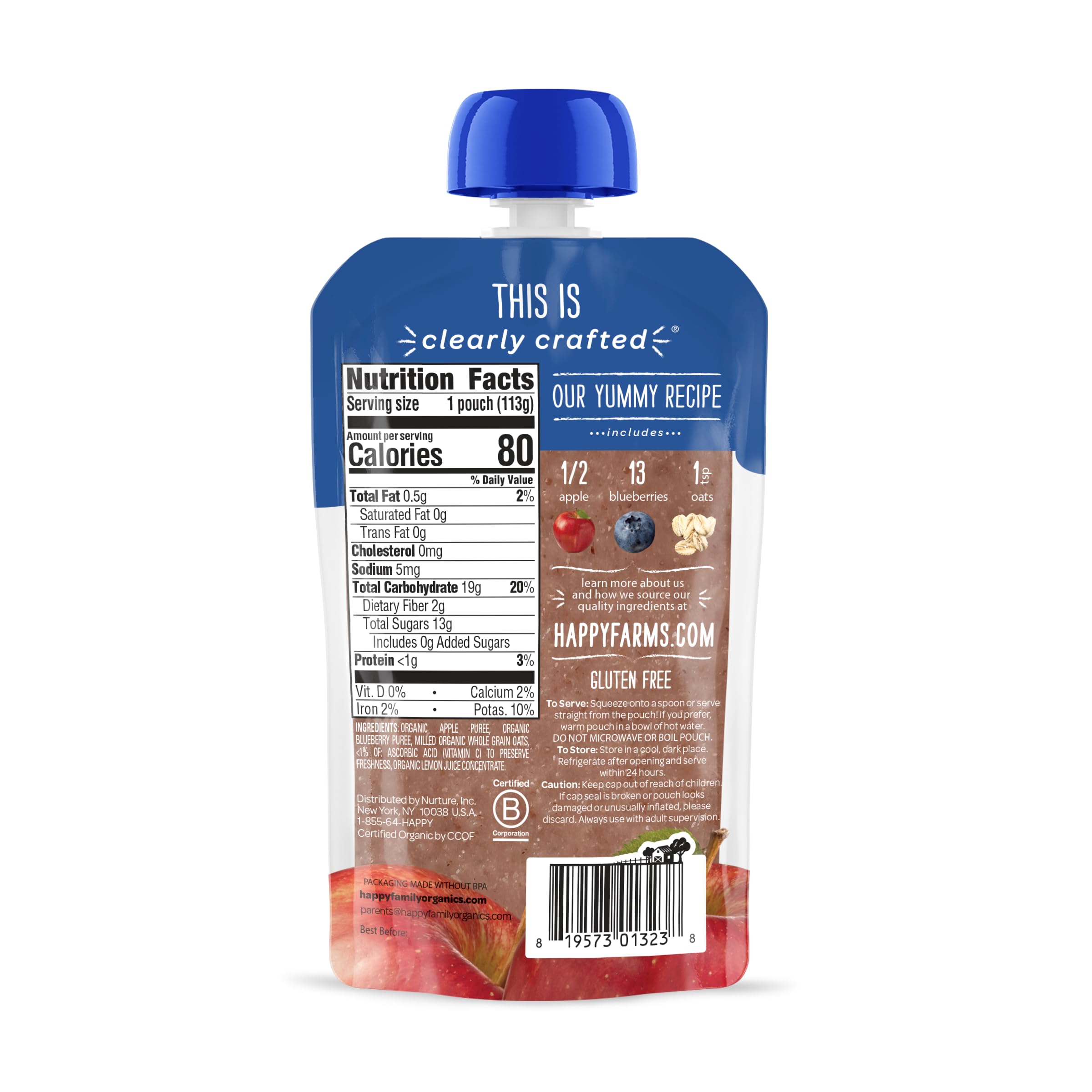 Happy Baby Stage 2 pouch showcasing clear packaging and visible ingredients.