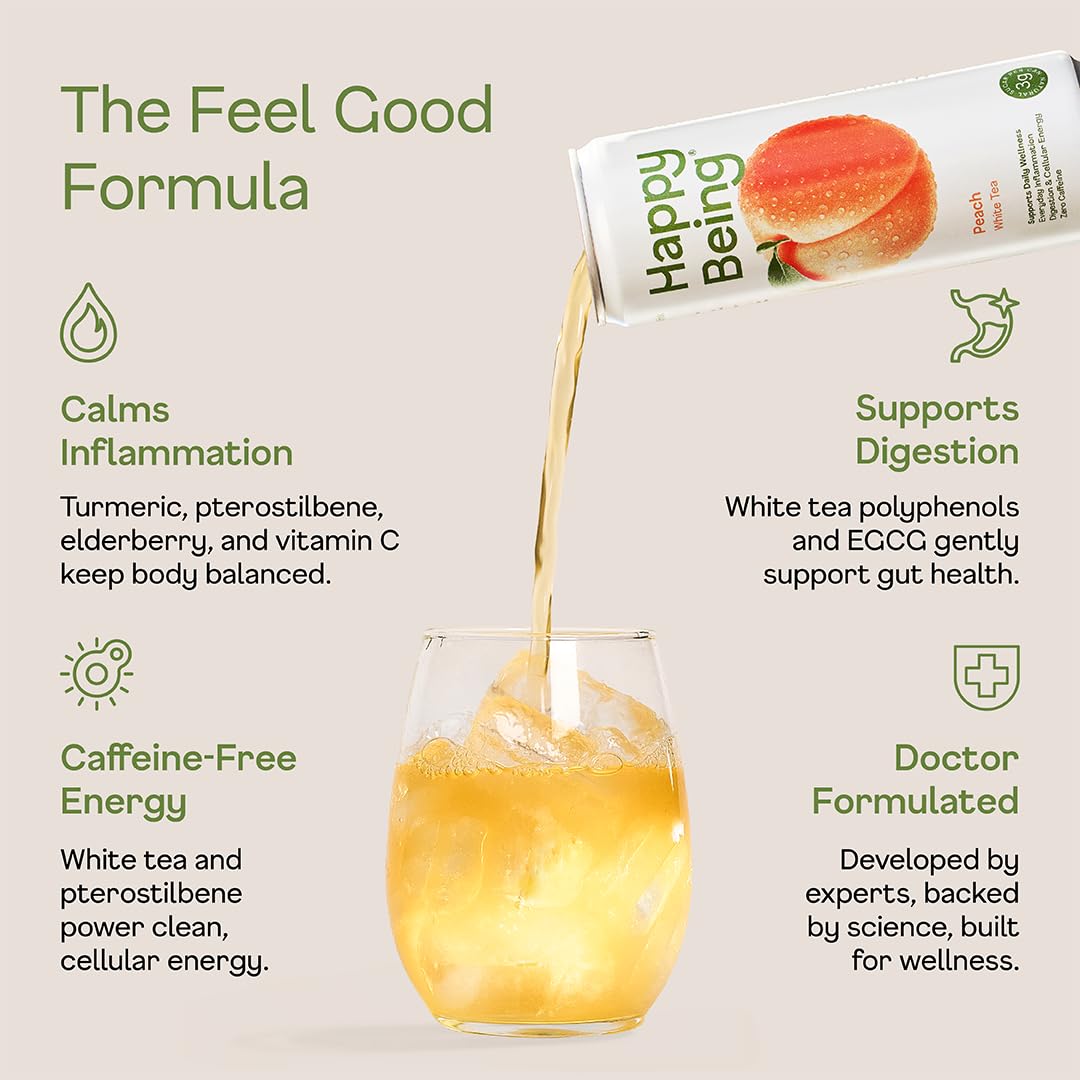 Happy Being White Tea Raspberry Lemon bottle pour delivers crisp taste and caffeine free delight.