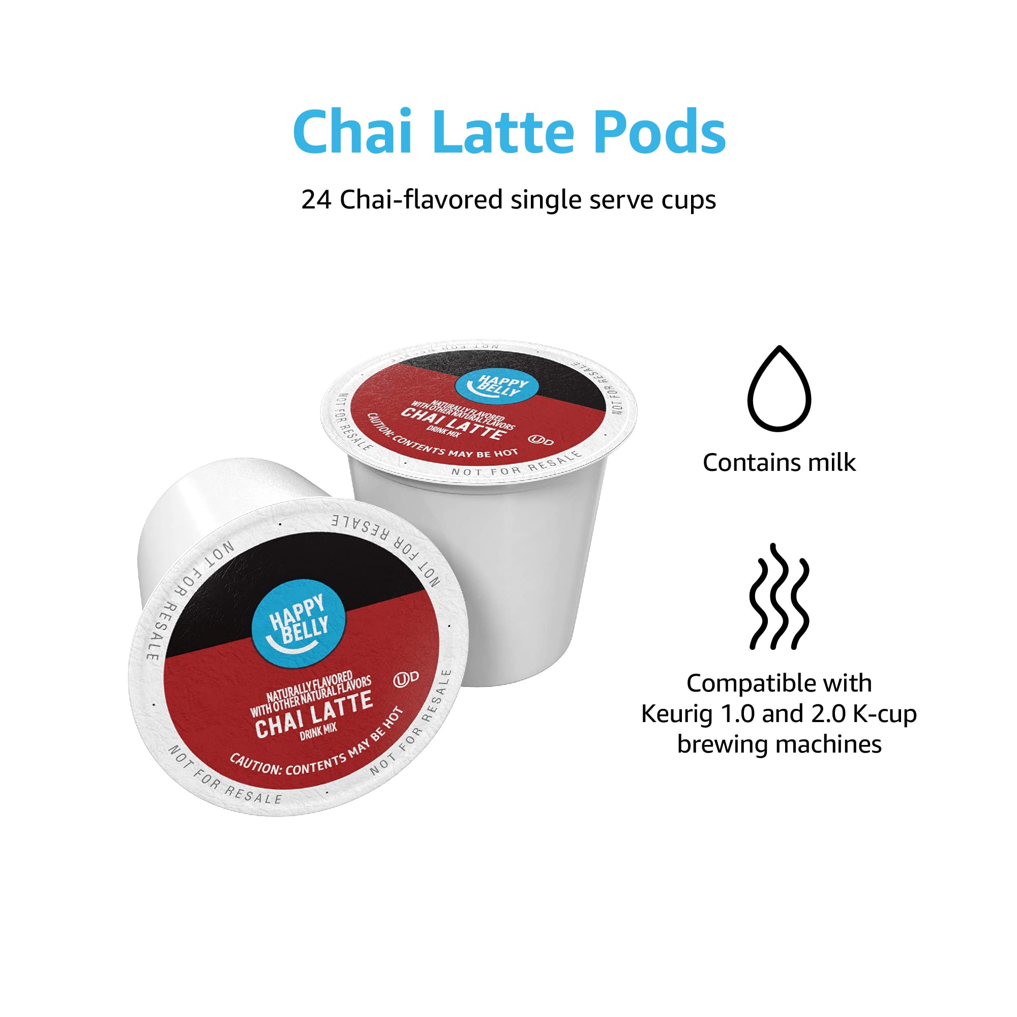 Milk-containing Happy Belly chai latte pods for creamy texture