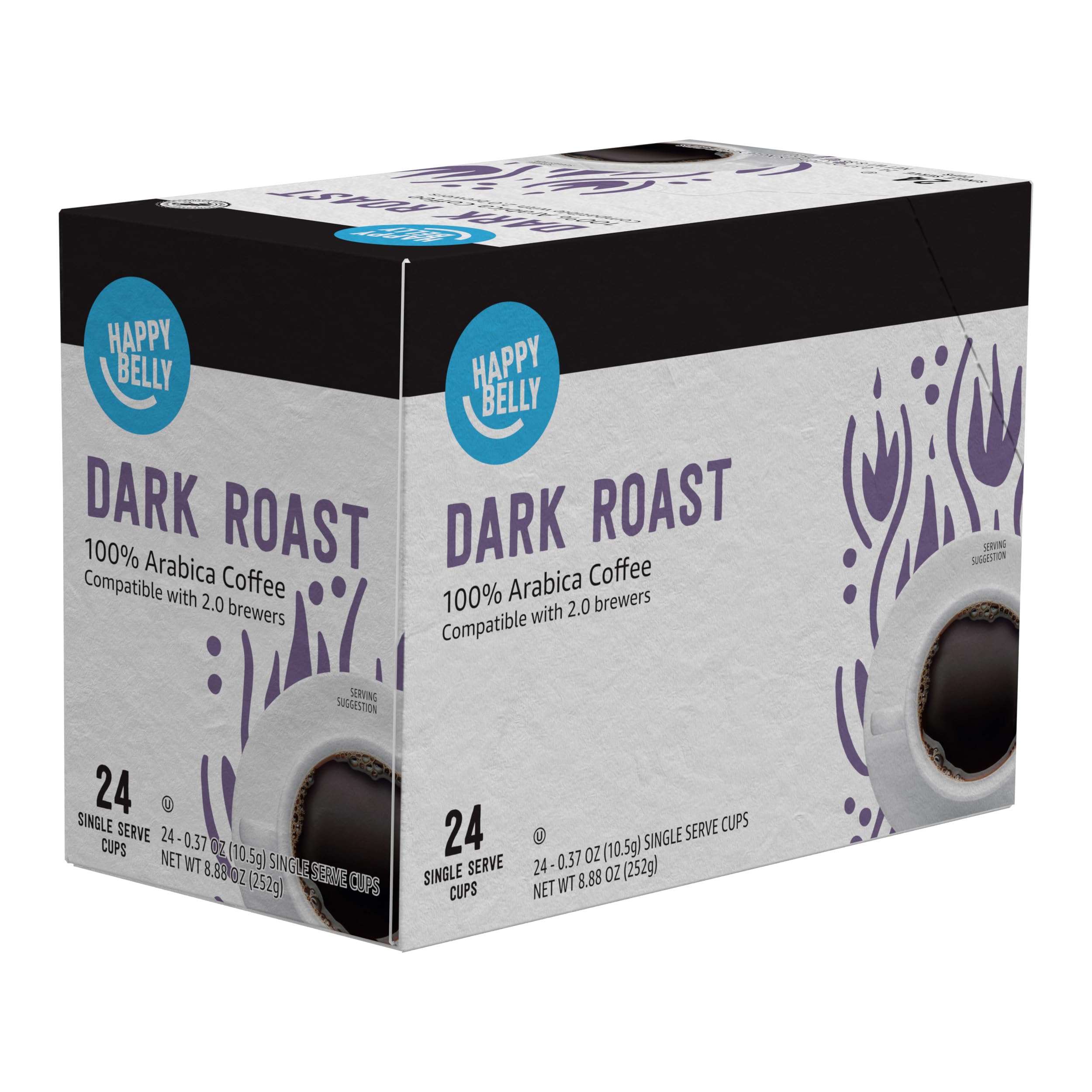 Happy Belly full-bodied coffee with mild acidity, smooth finish for easy daily sipping.