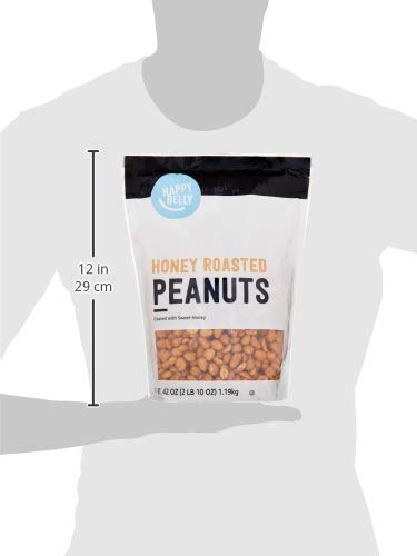 Ingredients label on the Happy Belly honey roasted peanuts bag.