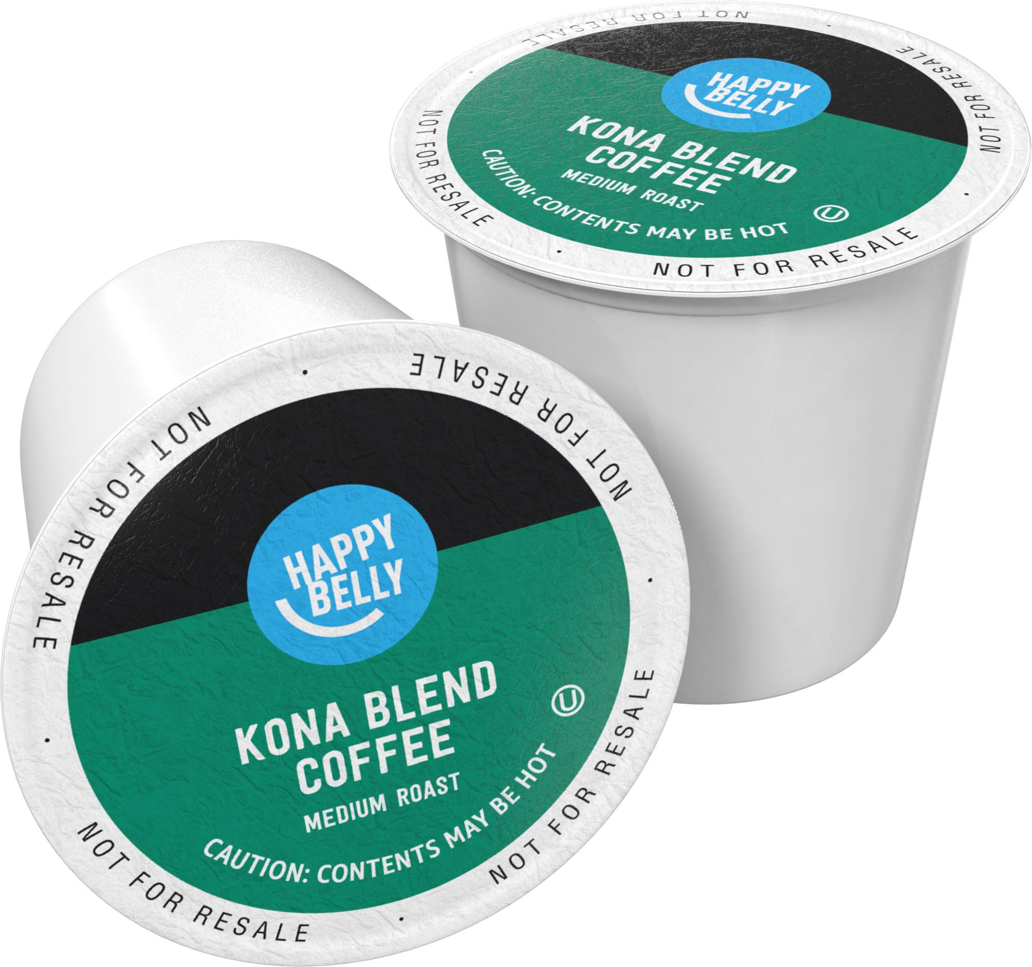 Happy Belly Kona Blend pods ready for Keurig brewing, with a balanced cup experience.