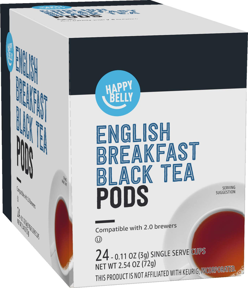 Happy Belly English Breakfast tea pods in cups for quick mornings