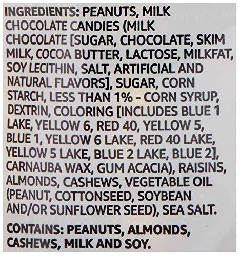 Happy Belly Trail Mix ingredients label—protein, fruit, and nuts mix.