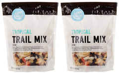Happy Belly Tropical Trail Mix in an open bag, ideal for on-the-go snacking.