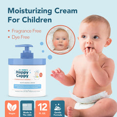 Happy Cappy dermatology-tested label indicating pediatrician-developed formula.