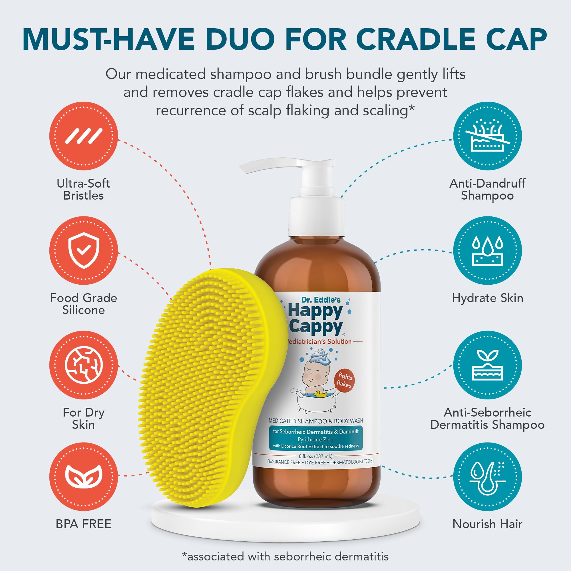 Happy Cappy medicated shampoo bottle close-up for gentle baby scalp care