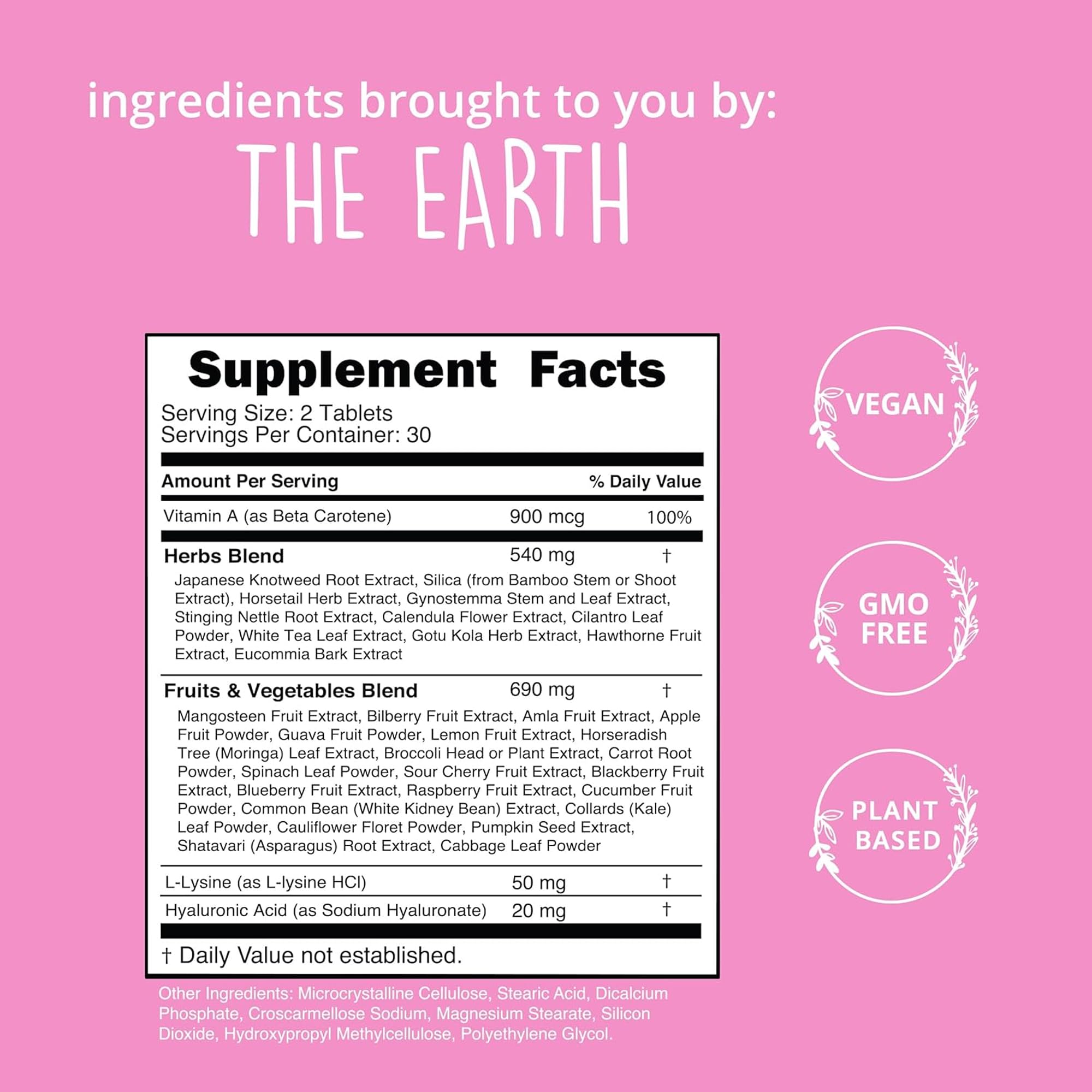 Happy Healthy Hippie vegan collagen builder ingredients panel features botanicals for skincare support.