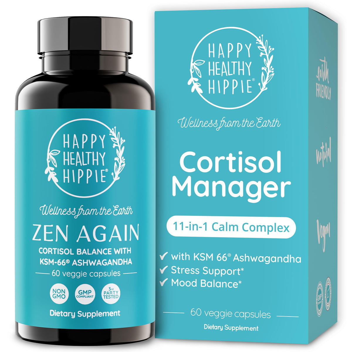 Happy Healthy Hippie Zen Again capsule bottle ready for daily stress support