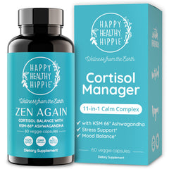Happy Healthy Hippie Zen Again capsule bottle ready for daily stress support