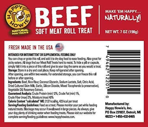 Happy Howie's Soft Meat Roll Treat uses natural ingredients dogs love