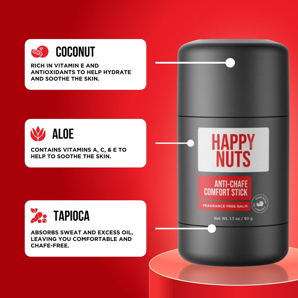 Happy Nuts Anti-Chafe Stick running use helps prevent chafing on long runs.