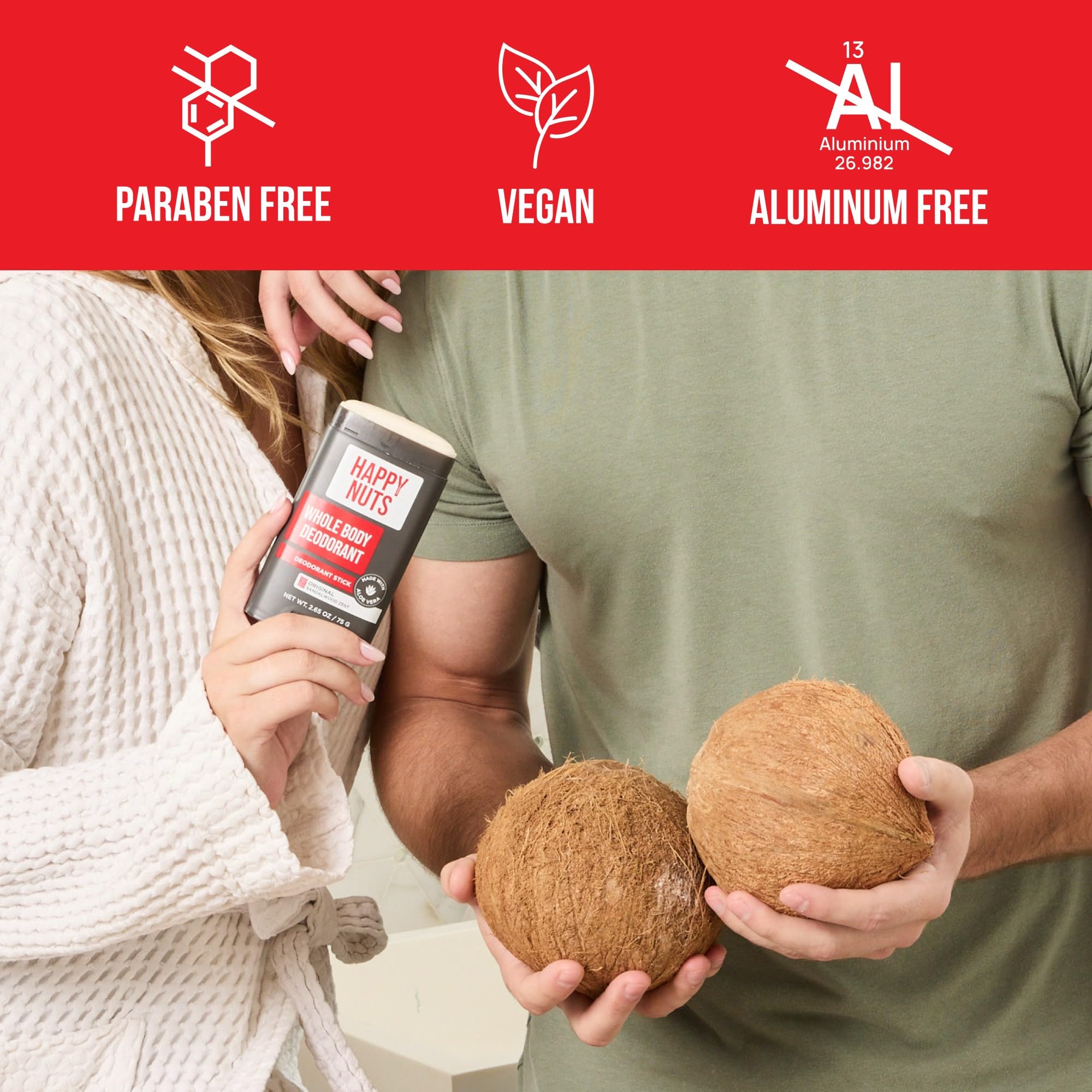 Happy Nuts cruelty-free vegan gluten-free deodorant presentation.