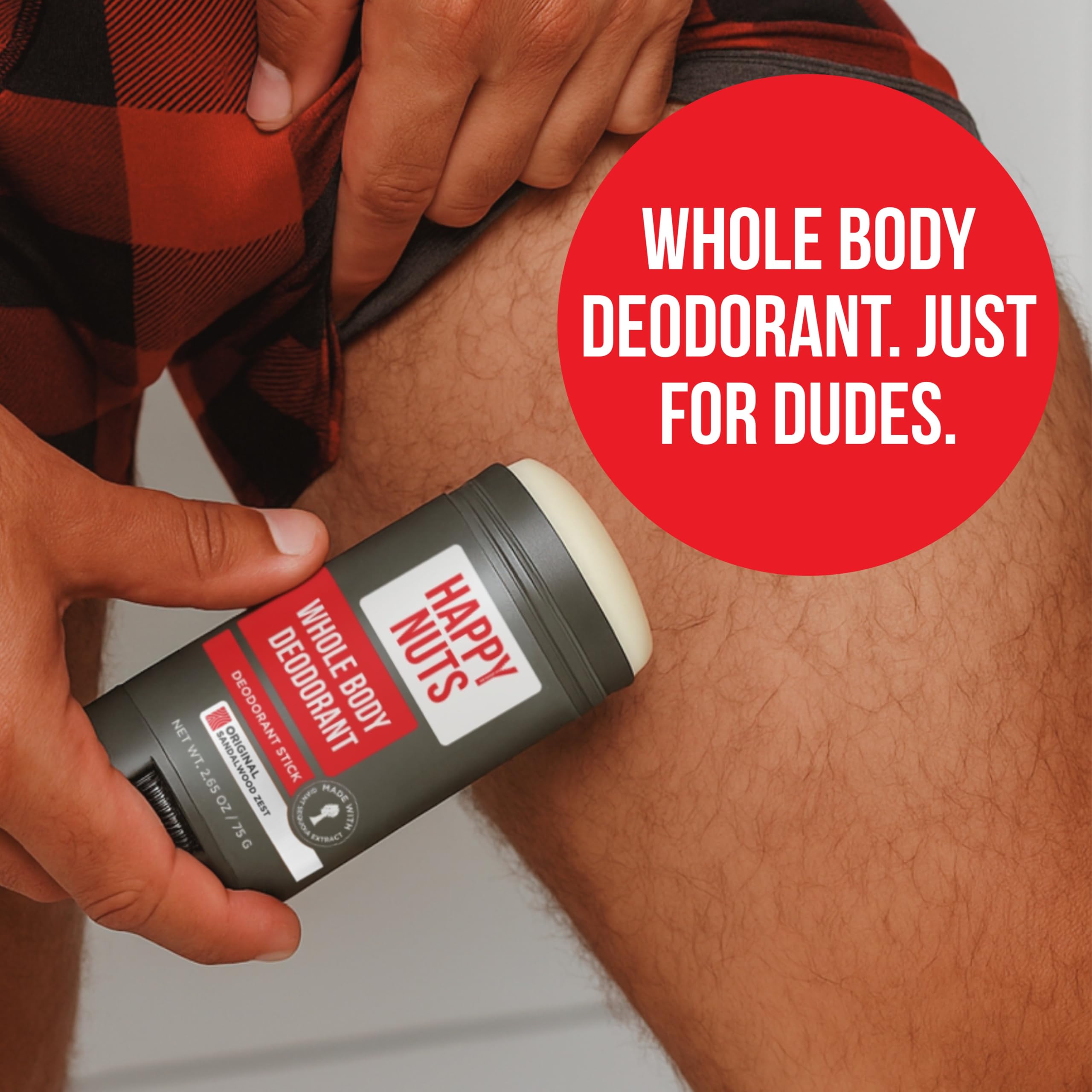 Happy Nuts deodorant bottle with easy pump for quick daily use.