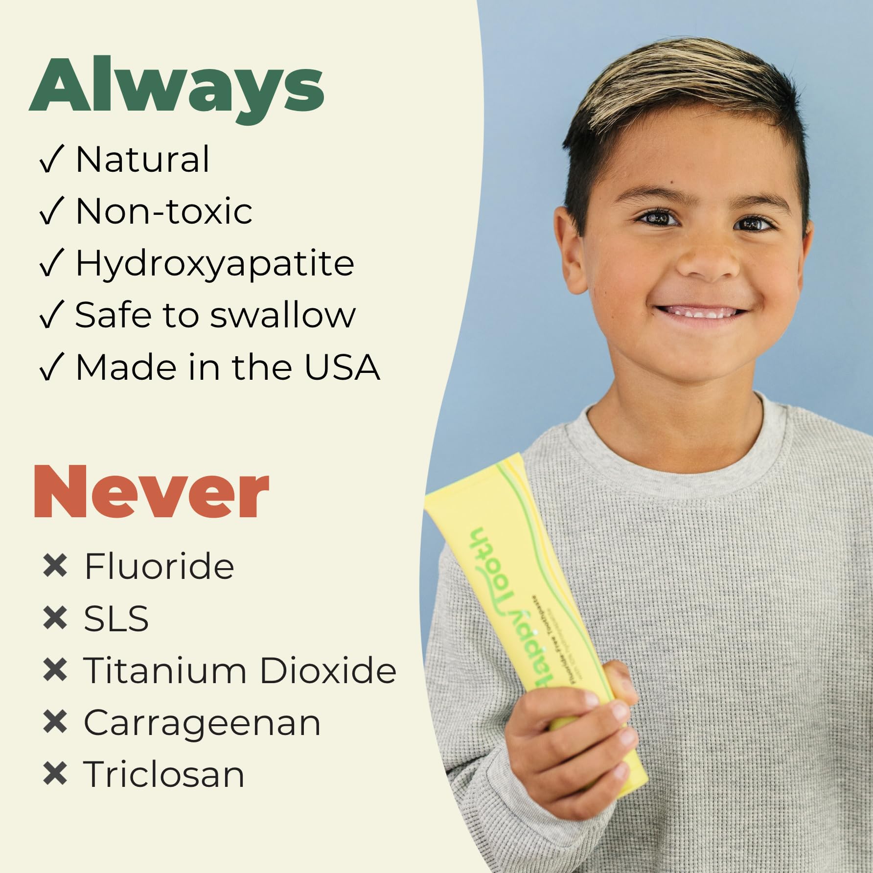 Child brushing with Happy Tooth lemon twist toothpaste.