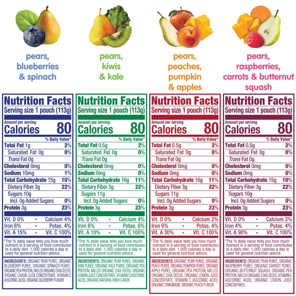 Happy Tot variety-pack pouches spark taste exploration with colorful flavors.