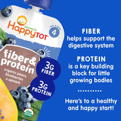 Happy Tot vegan snack pouches with fiber and protein for busy days.