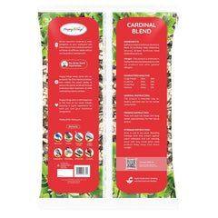 Happy Wings Cardinal Blend seeds closeup showing quality, high-oil content for backyard birds.