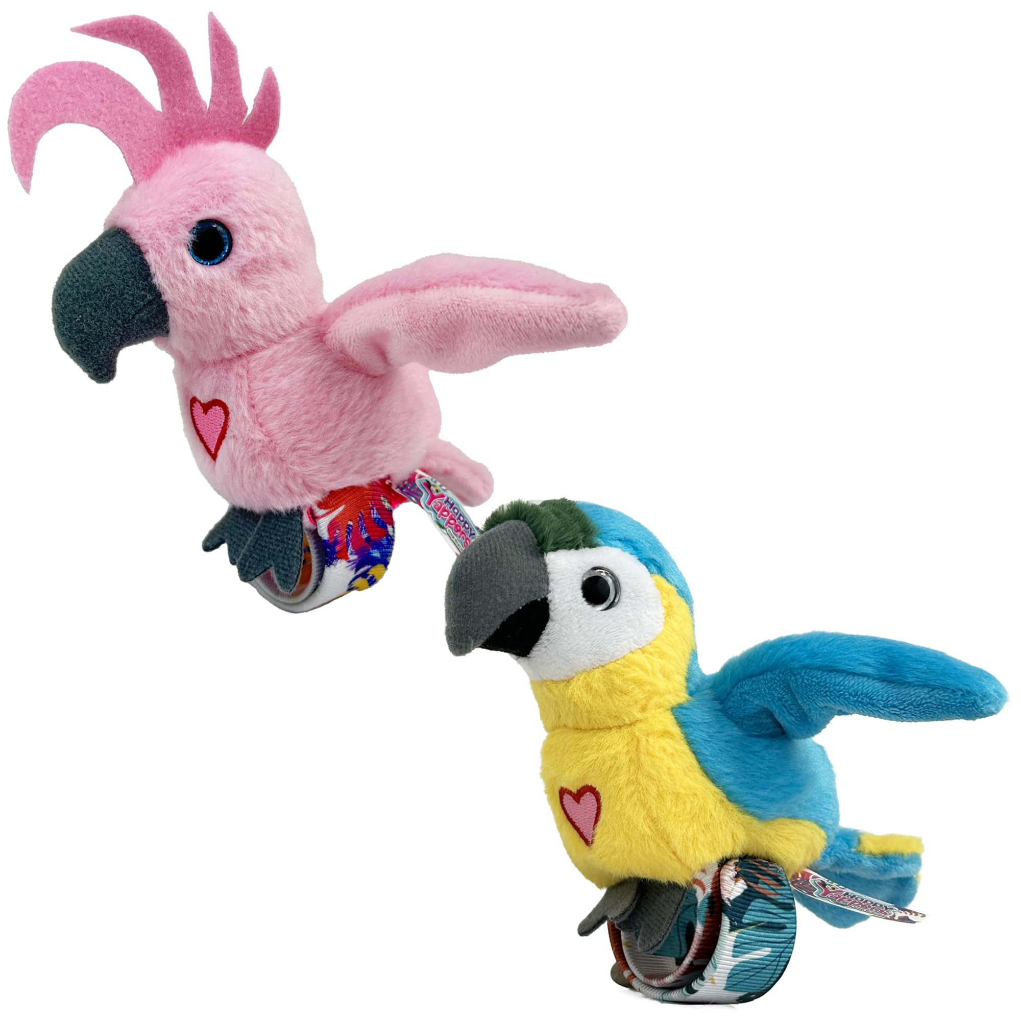 Happy Yappers Cockatoo and Blue Parrot 2-pack ready for imaginative play.