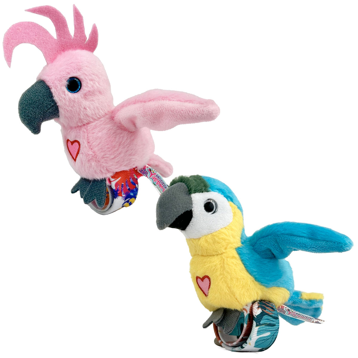 Happy Yappers Cockatoo and Blue Parrot 2-pack ready for imaginative play.