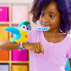 Happy Yappers slap bracelet on wrist enables portable, hands-free fun.