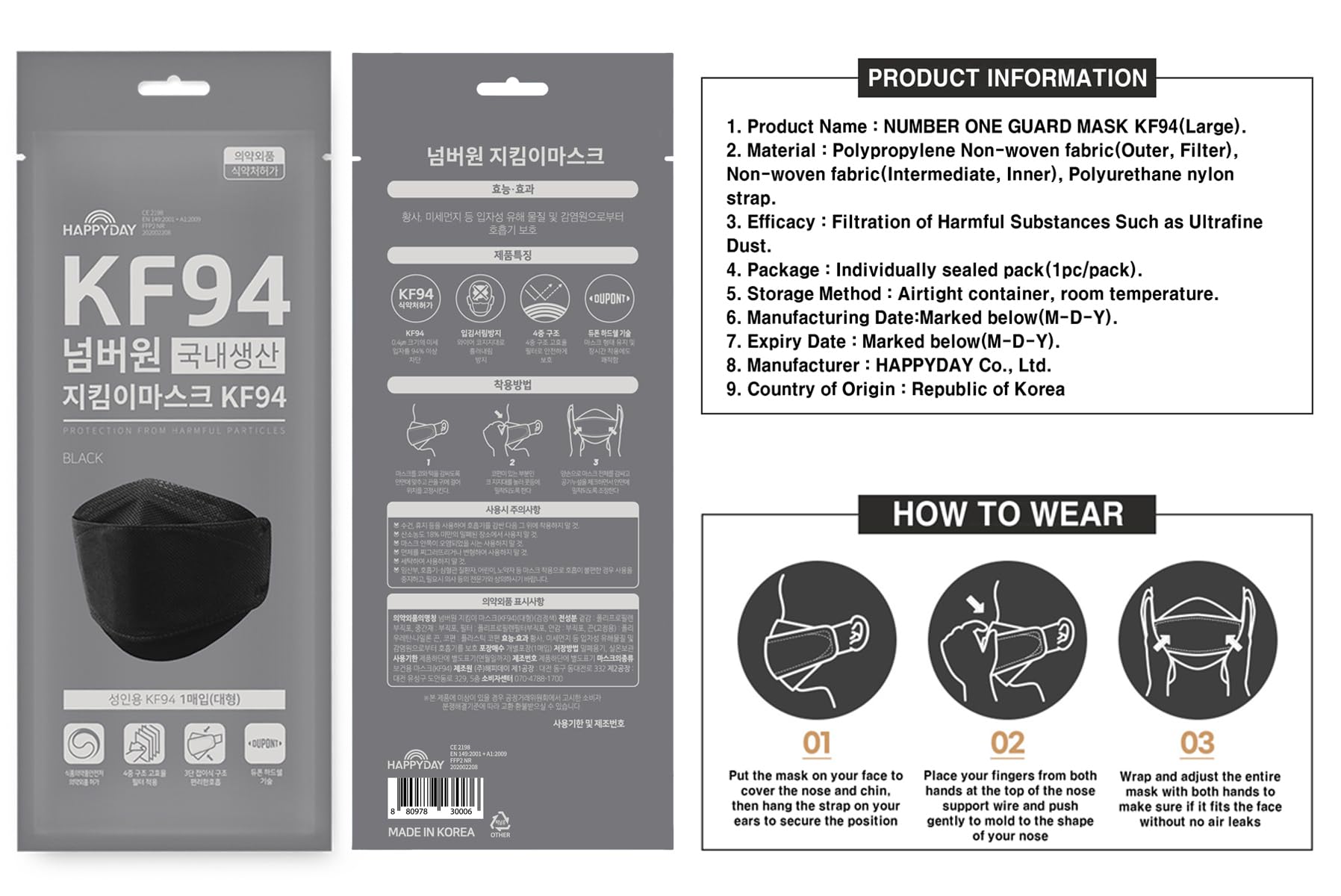 HappyDay KF94 mask visual with newspaper mention suggests meeting standards.