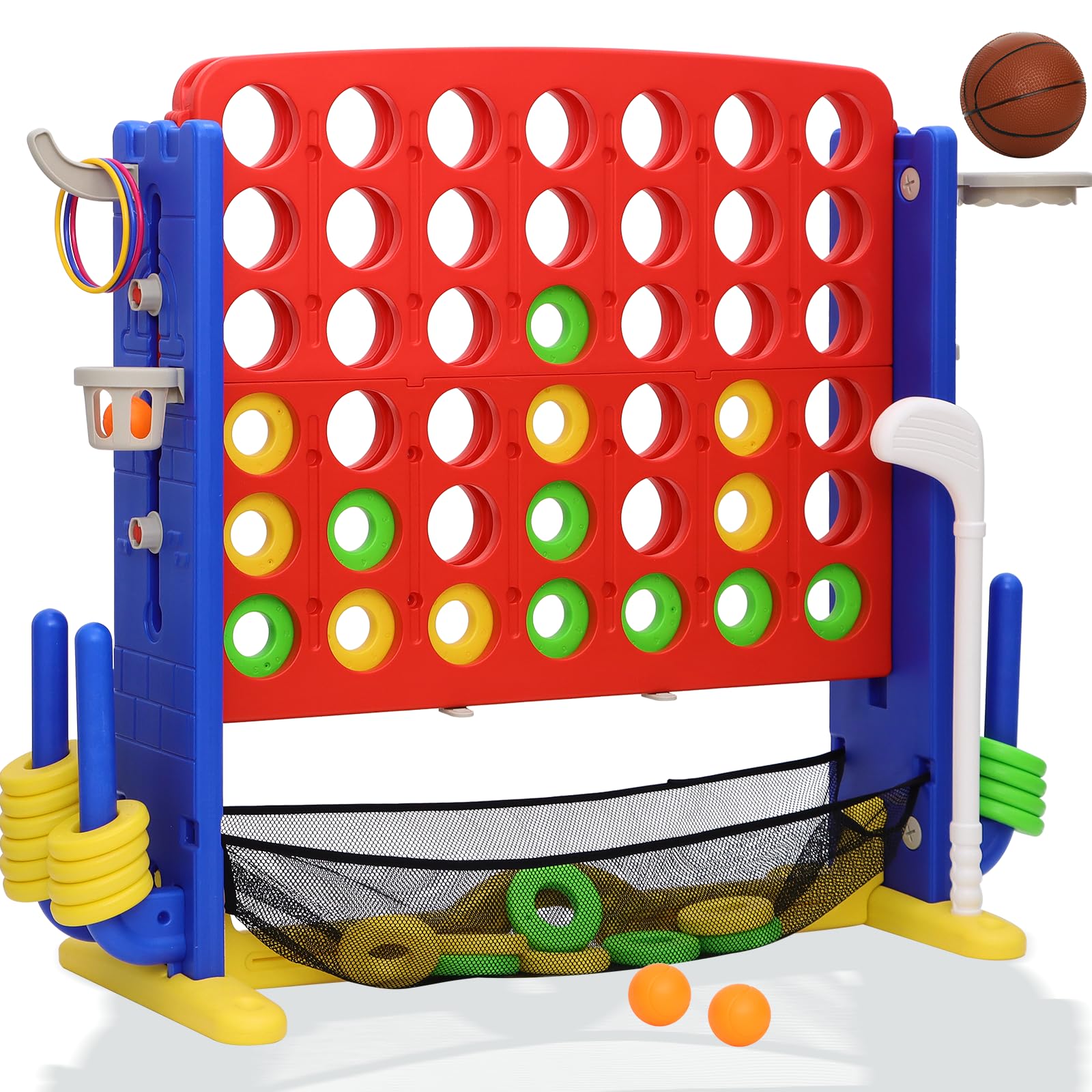 HAPPYMATY Giant 4-in-a-Row setup boosts family backyard play.