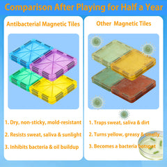 Close-up of magnetic tiles connecting firmly for sturdy 3D designs.