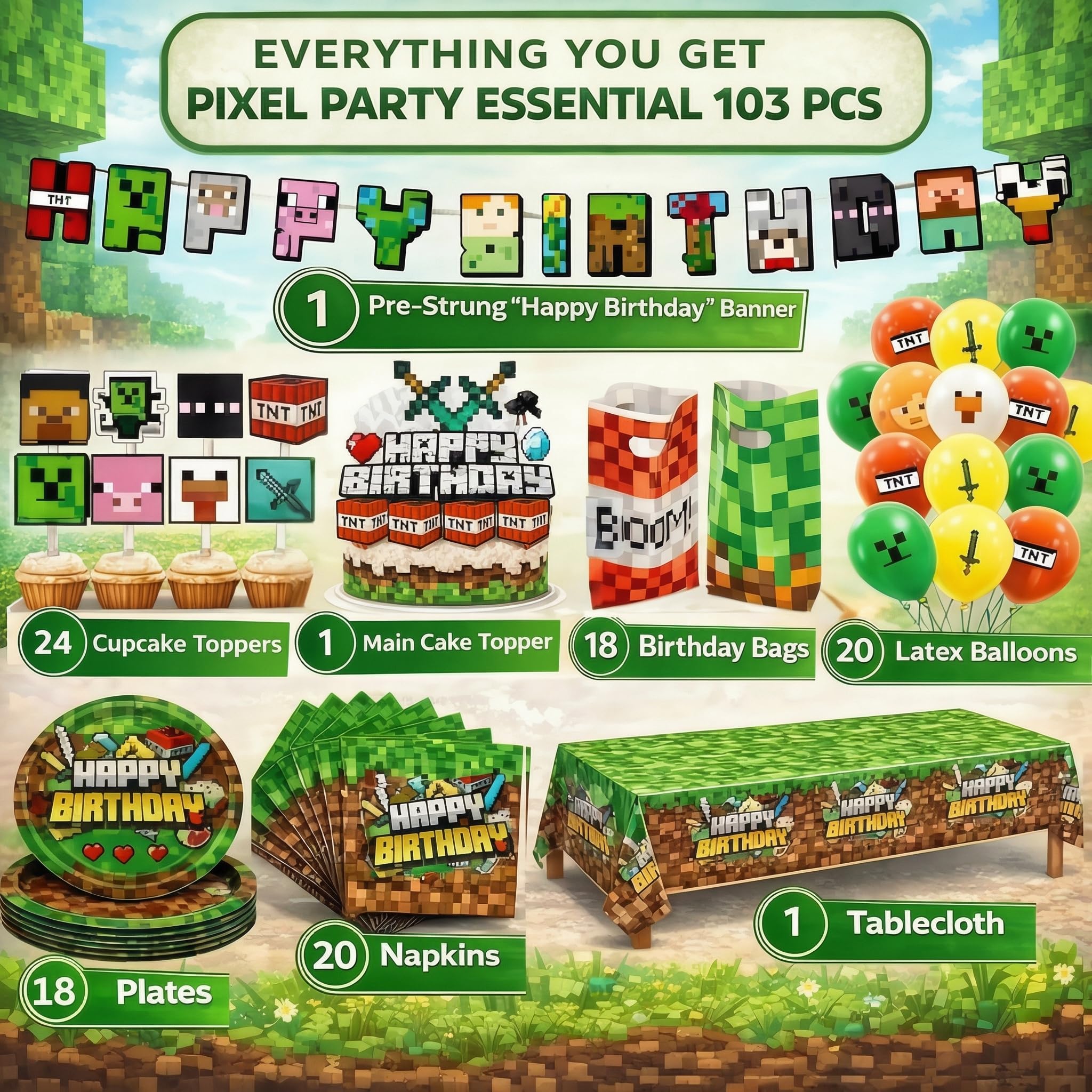 HappySet Pixel balloons brighten gaming-themed celebrations and photos.