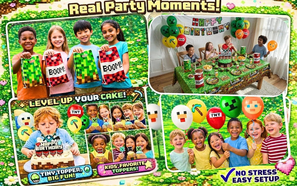 HappySet Pixel party kit simplifies setup with a consistent theme.