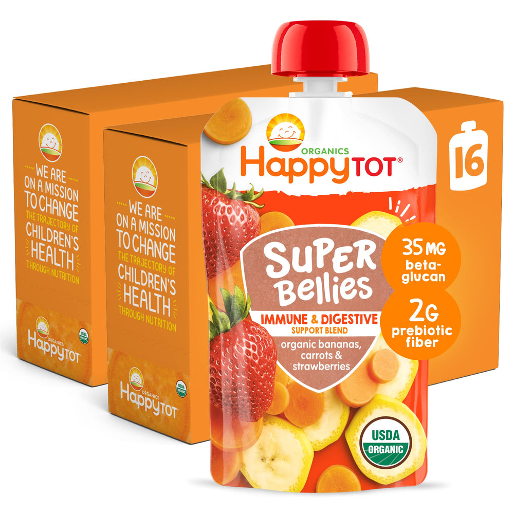 HAPPYTOT Stage 4 pouch front view for on-the-go fruit and veggie snack.
