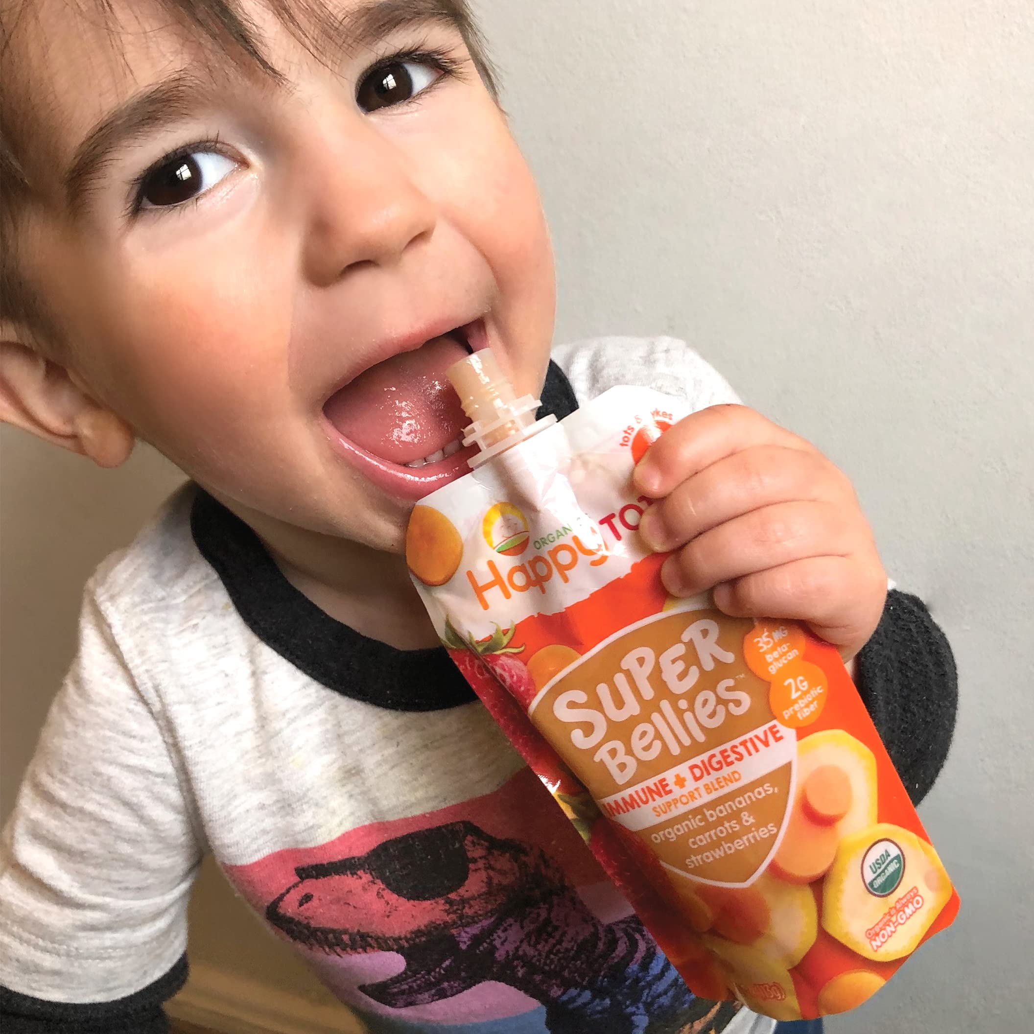 HAPPYTOT Organics Stage 4 pouch ideal for on-the-go toddlers with gluten-free vegan ingredients.