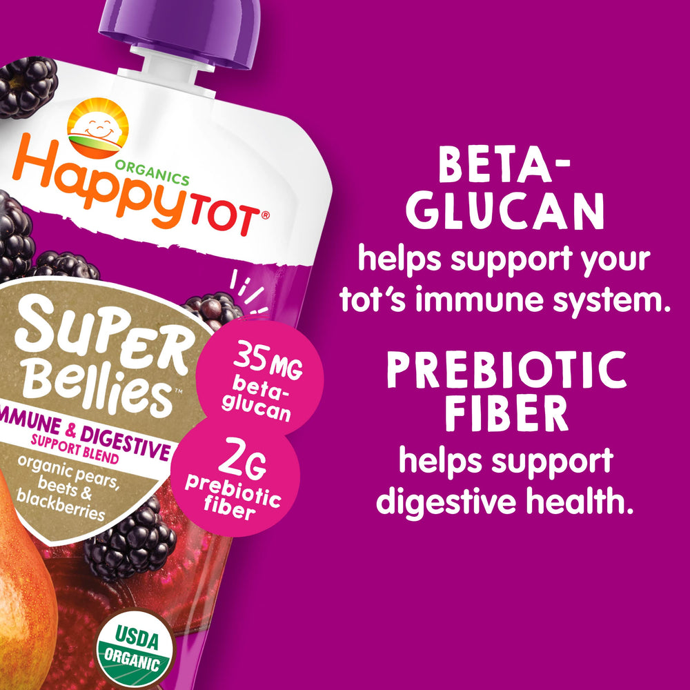 HAPPYTOT Organics Stage 4 16-pack pouch emphasizes gluten-free vegan snack options.