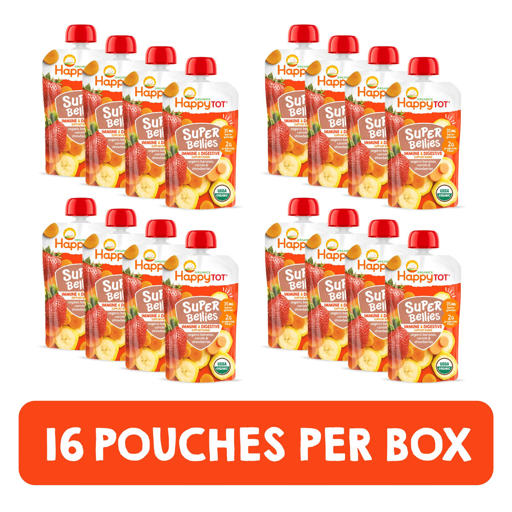 HAPPYTOT Stage 4 pouch side view for busy families seeking healthy options.